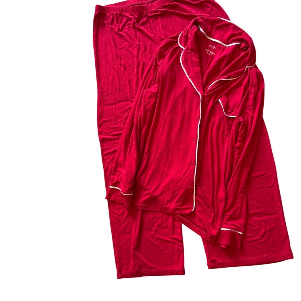 Alfani Intimates Womens Red Pajama Set Long Sleeve Button Up Pants Large